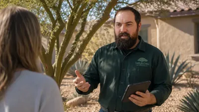 ISA certified arborist Chris Kay consulting a customer about tree health in Phoenix, AZ