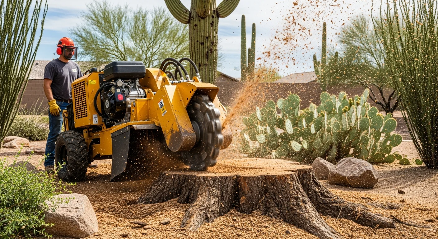 Stump grinding and debris cleanup in Phoenix